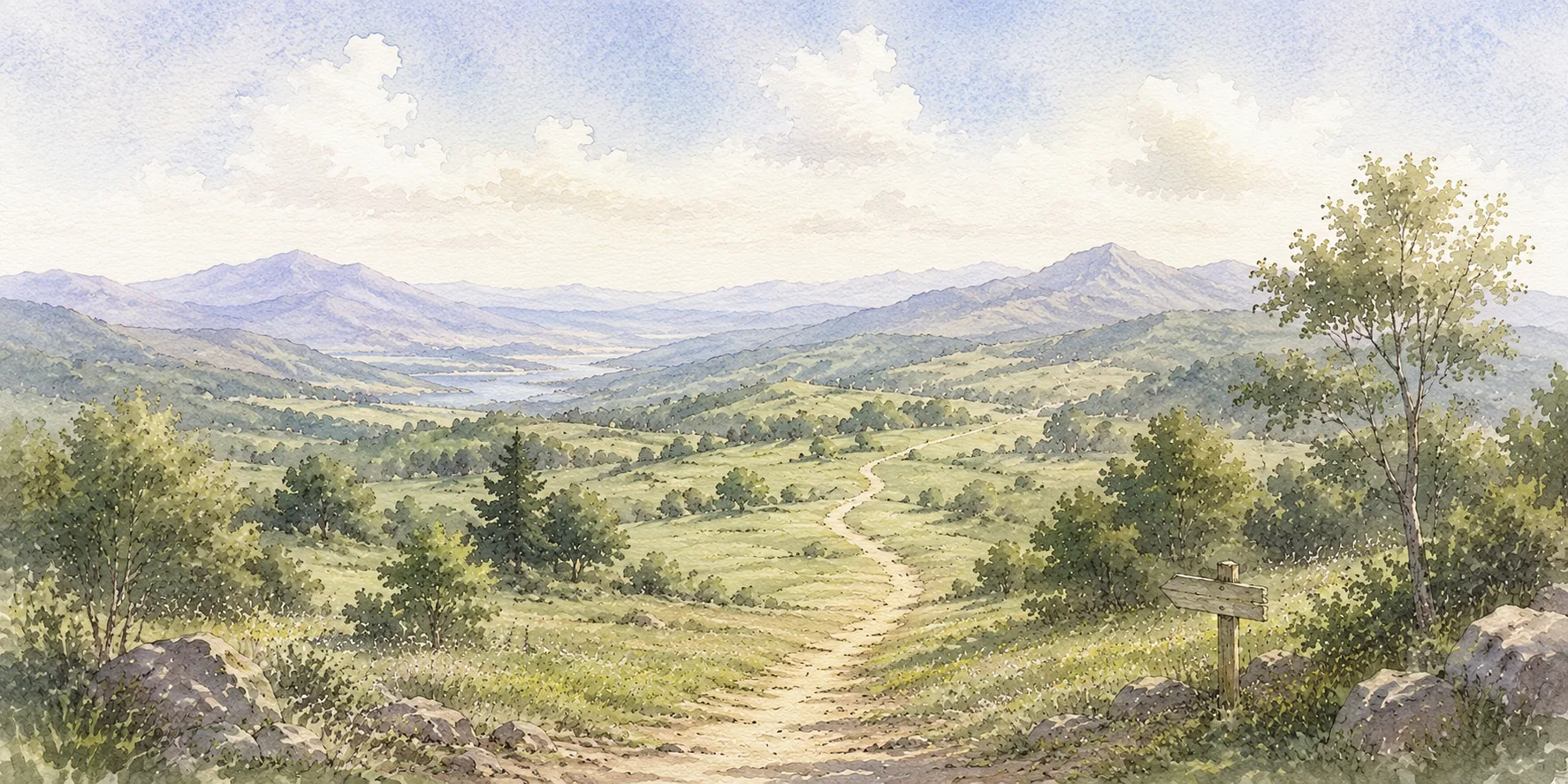 A watercolor landscape path for the Scripture journey